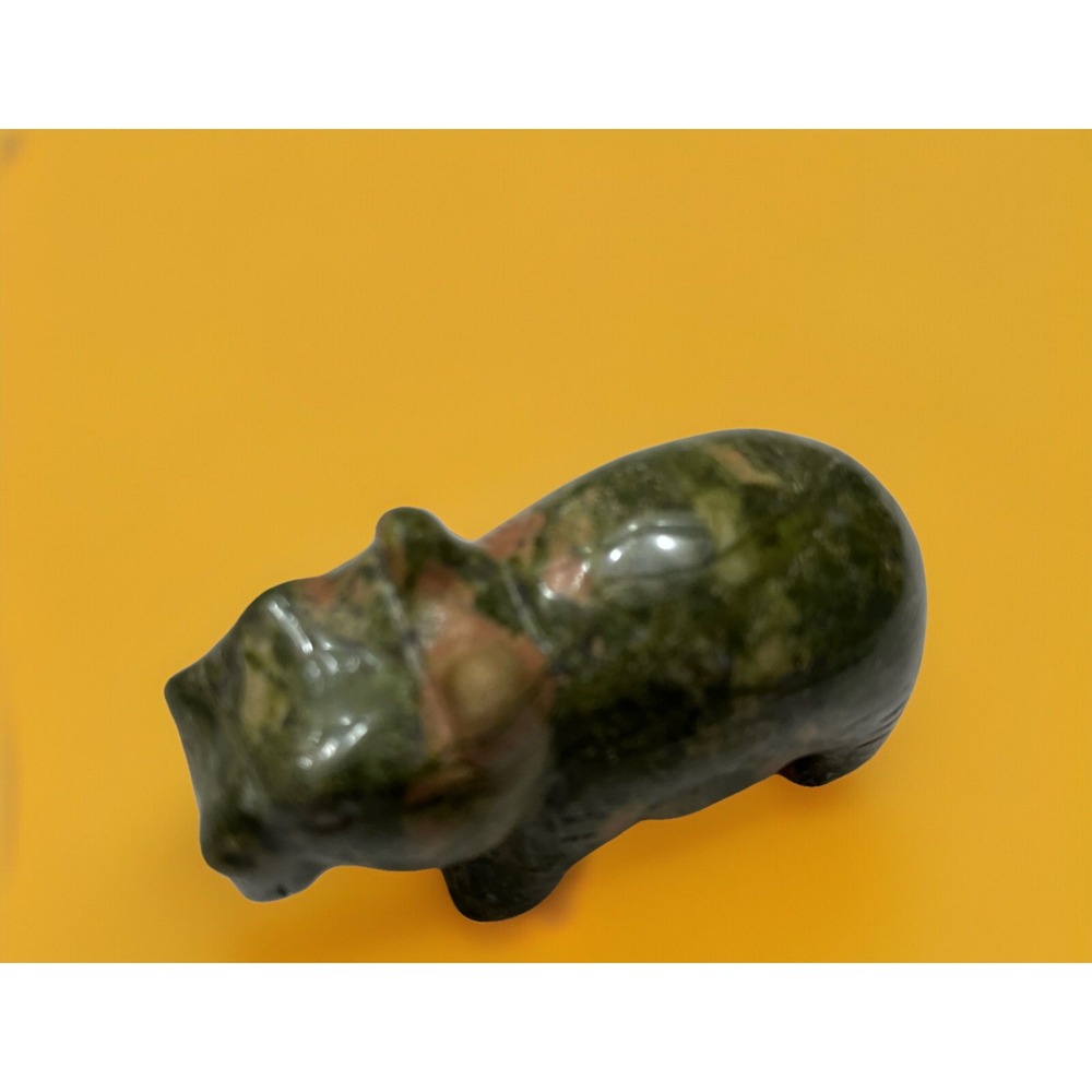 Unakite Hippo Stone Carved Animal Natural Rock Mineral Carving Green Pink Mini